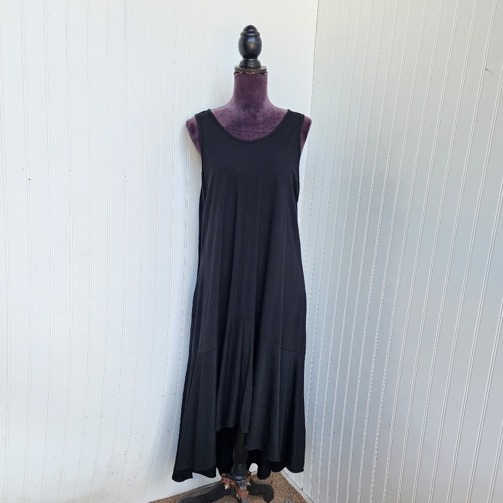 Espresso Women's Black Sleeveless Round Neck Flowy Hi-Low Hem Dress Rayon Sz M